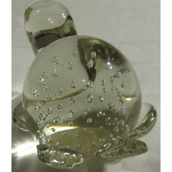 Vintage Blown Glass Turtle controlled bubbles clear bottom art glass paperweight - Picture 3 of 6